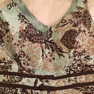 Retro sleeveless summer dress pleated skirt brown turquoise v neck